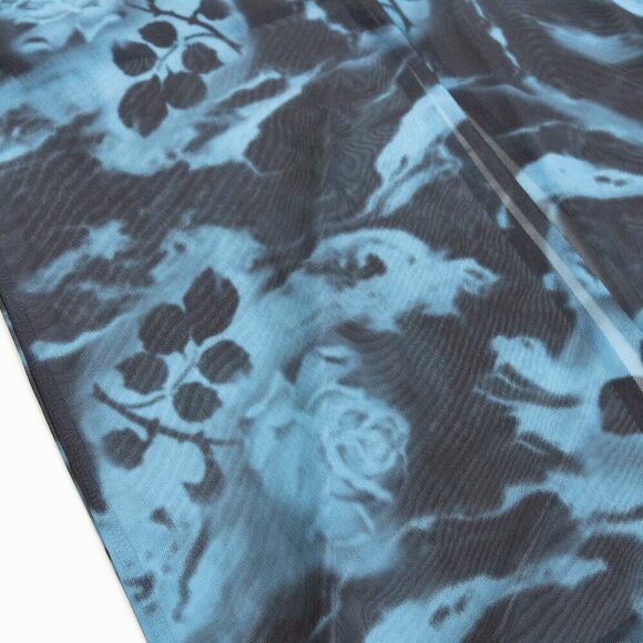 GANNI Blue Printed Mesh O-neck Ruched Long Dress Floral Size 36 - Picture 9 of 14